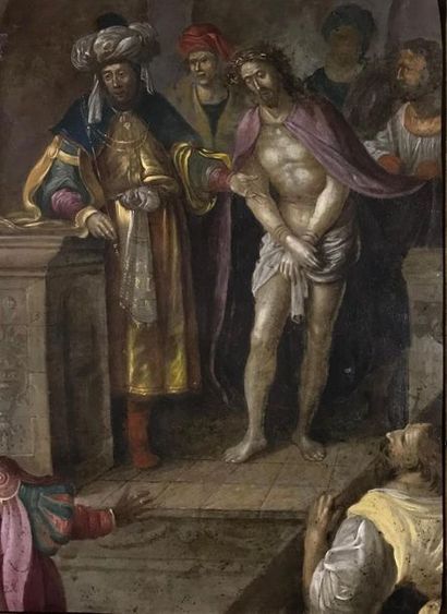 null ECOLE FLAMANDE XVIIe
Ecce Homo ou Christ devant Ponce Pilate.
Huile sur cuivre
52...