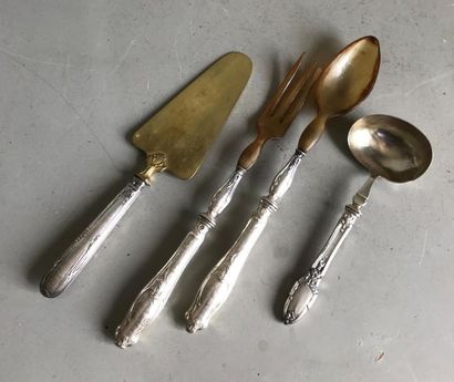 null Salad servers - cake shovel - sauce spoon in horn or gold plated metal on silver...