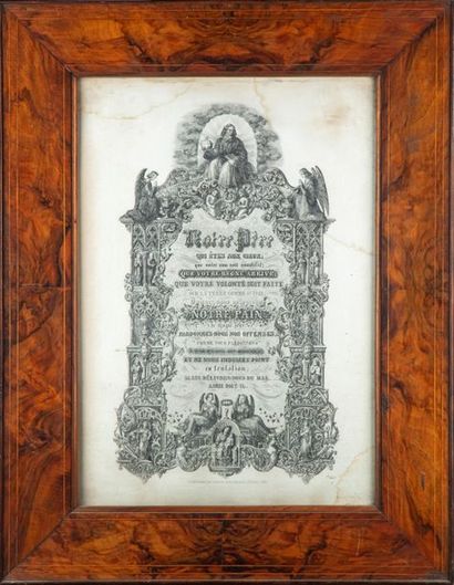 Mahogany frame and religious engraving. ...