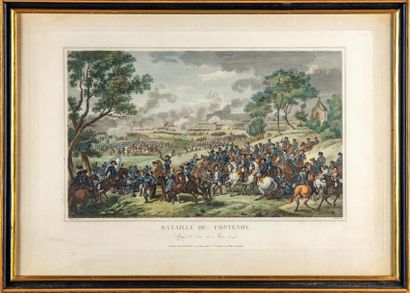 null Deux gravures encadrées en couleur illustrant la Bataille de Fontenoy