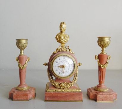null Small pink marble and gilded bronze chased ornaments on a lady's desk. It is...