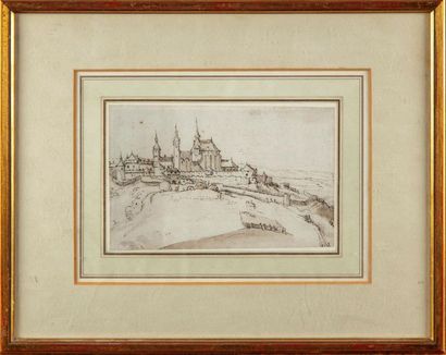 null 17th
GERMAN SCHOOL View of a fortified town (Wurtzburg?)
Drawing with brown...
