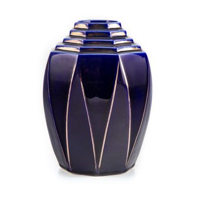 null Small blue earthenware vase from the 30's