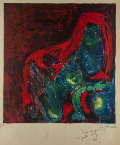 null MODERN
SCHOOL Woman with red
shawl Colour
lithograph Signed lower right C. WOUTLHER
Numbered...