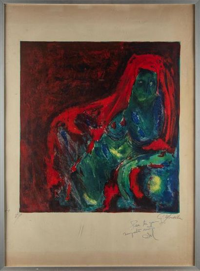 null MODERN
SCHOOL Woman with red
shawl Colour
lithograph Signed lower right C. WOUTLHER
Numbered...