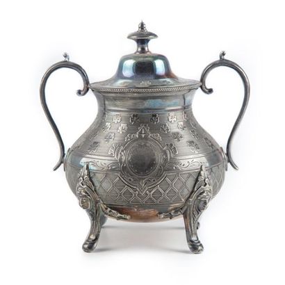 null Silver metal sugar bowl in the Louis XVI style - coaster and cup