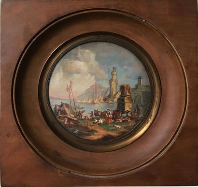 BAILLY BAILLY - XXe
Scène pastorale de bord de mer dans le style du XVIIIe siècle
Miniature...