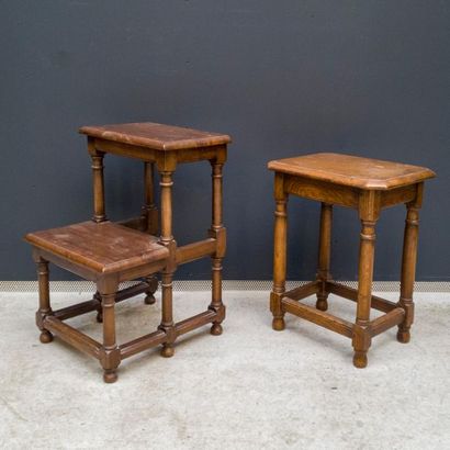 null Varnished wooden stool and step stool with turned uprights in the style of the...
