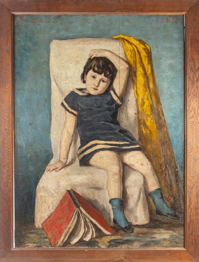 CROS Henry CROS (1840-1907)
La petite fille au châle jaune
Oil or encaustic on panel
Signed...
