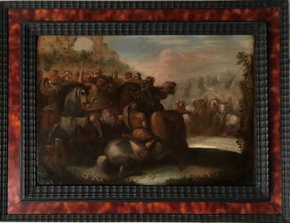 null 18th century HOLLAND SCHOOL Cavalry
Fighting Riders
Oil on panel
23 x 33 cm
In...
