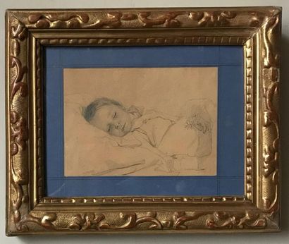 null ÉCOLE FRANCAISE du début du XXe
Enfant endormi
Dessin au crayon 
12 x 16,5 cm
Cadre...
