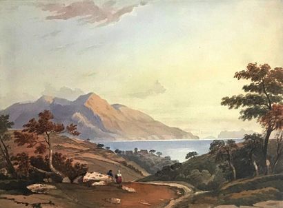 null ÉCOLE ITALIENNE du XIXe siècle
Paysage de bord de mer
Aquarelle
26,5 x 37 c...