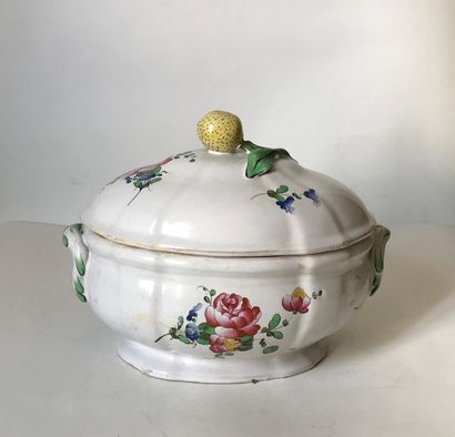 null EASTERN FRANCE
Soup tureen in popular earthenware with polychrome flower decoration....