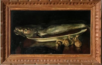 null Late 19th century
FRENCH SCHOOL Still life with fish and mushrooms
Oil on panel
Signed...