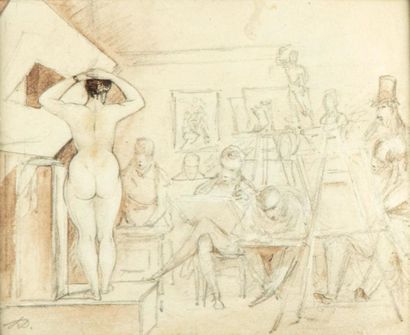 null ECOLE FRANCAISE du milieu du XIXe siècle
L'atelier de peinture
Dessin au crayon
Monogrammé...