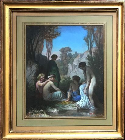 null FRENCH SCHOOL of the 19th century
Nymphs in Gouache bath

Monogrammed R.F. bottom...