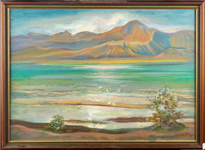null MODERN
SCHOOL Lakefront
Oil on canvas
Signed lower right (illegible) and dated...