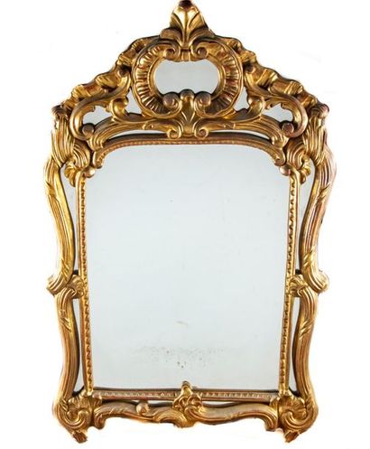 null 18th century style gilded wood molded and chiselled with leaves and ribboned...