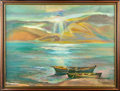 null MODERN
SCHOOL The two boats
Oil on canvas
Signed lower right (illegible) and...