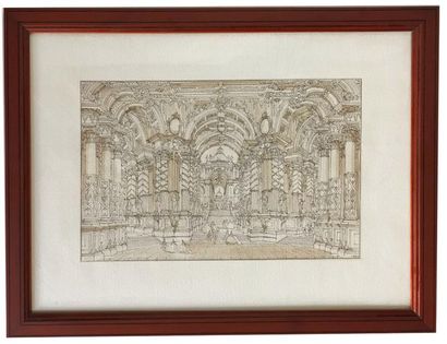 COLLET B. COLLET - XXth
Palace Interior (imaginary?) Baroque
Brown Wash DrawingSigned
...
