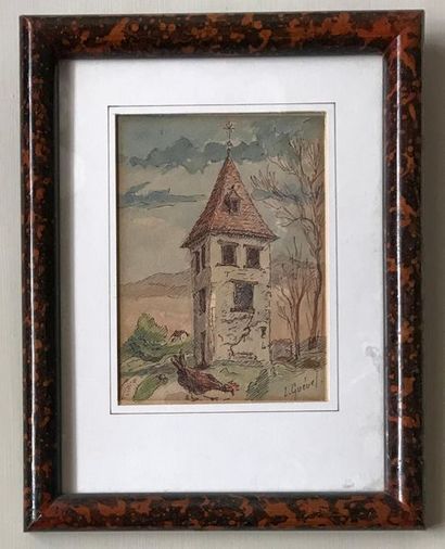 QUEVEL L. GUEVEL - XXth century
Pigeonnier
Biche
Two drawings in ink and watercolour
15...