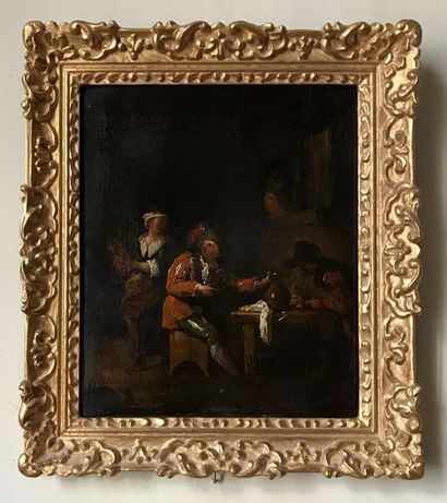 null ECOLE FLAMANDE XVIIIe 
Scène de taverne
Huile sur panneau (parqueté)
29 x 24...