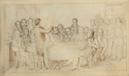 null GERMAN SCHOOL, first third of the 19th century
Man reading in a meeting of characters
Pencil...