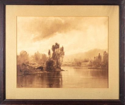 LOUIS AGERON Louis AGERON (1865-1935)
River landscape
Lavis
Signed and dated 1924...