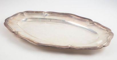 Oblong dish with a silver moulded edge with...