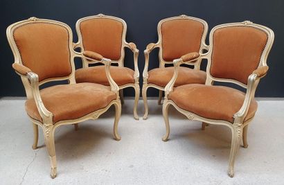Suite of four convertible armchairs in lacquered...
