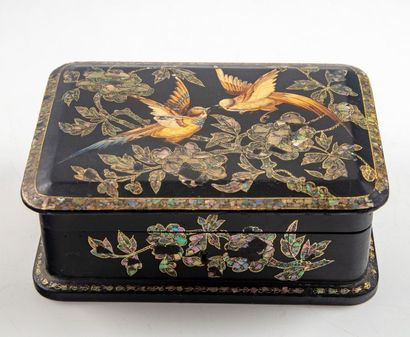 Jewelry box in blackened wood with painted...
