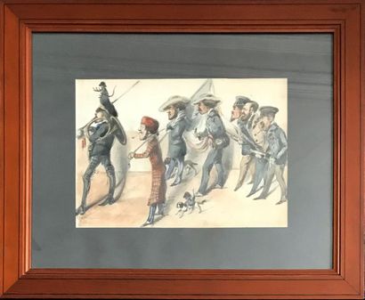 ECOLE FRANCAISE FRENCH or ENGLISH SCHOOL of the mid-19th century
The parade - caricature
Framed...