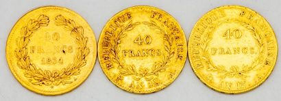 3 pièces de 40 francs or - 1854, An 13, An...