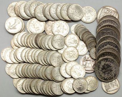Lot of silver coins of 2 francs, 1 franc,...