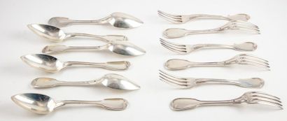 Suite of 6 silver cutlery double net model....