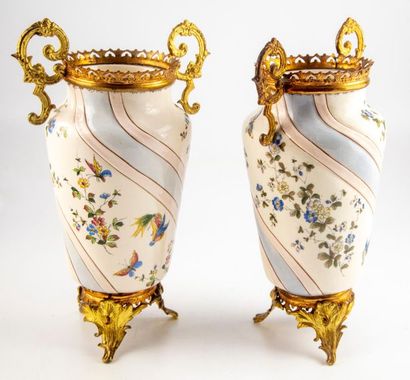 Pair of enamelled earthenware vases with...