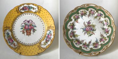 SÈVRES Genre de SEVRES
Two porcelain plates with an animated border, one with a polychrome...