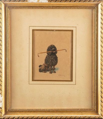 DE CONDAMY Charles Fernand De CONDAMY (1855-1913)
Poodle with whip
Watercolour drawing
15.5...