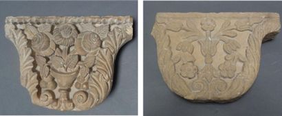 Two pilaster capitals in soft stone carved...