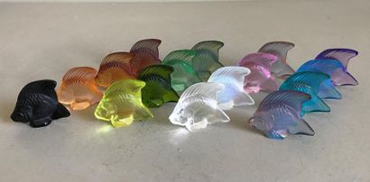 null LALIQUE - France 
Aquarium collection composed of 16 crystal fishes of multiple...