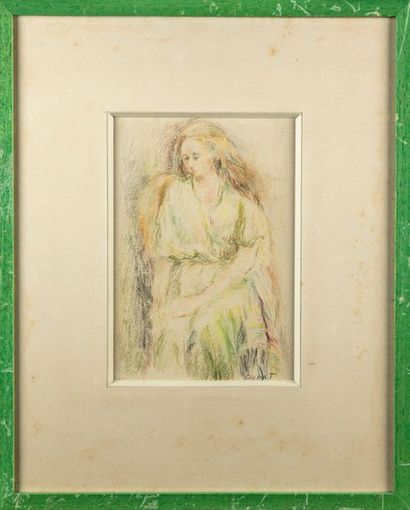 DORAT-IBELS Charlotte DORAT-IBELS (1904 -?) Paortrait de femme à la robe verte Pastel...