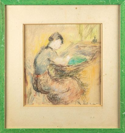 DORAT-IBELS Charlotte DORAT-IBELS (1904 -?) Portrait de femme au bureau Pastel Signé...