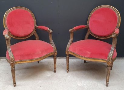 Pair of medallion armchairs in patinated...