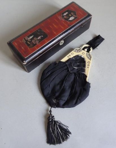 null Set including: a lacquered wooden box and a small Art Deco silk purse bag with...