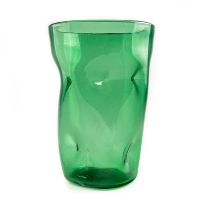 null Large green glass vase with inverted
cabochon decoration H.: 29 cm; D.: 19.5...
