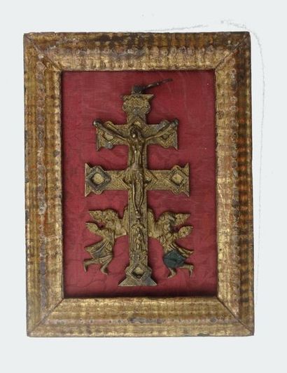 null Bronze reliquary cross after the double cross of Caravaca (Spain) decorated...