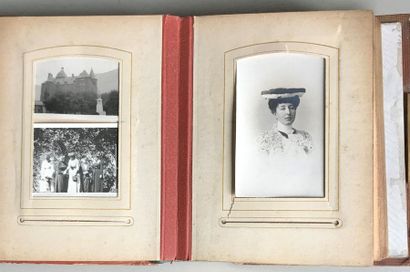 null Album of photographs with wooden plates decorated with engraved vignettes illustrating...