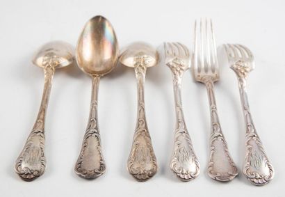 CHRISTOFLE CHRISTOFLE
Set of three tablespoons and three forks 
