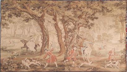 null Tapisserie Jacquard représentant une scène de chasse à courre sous Louis XV
174...