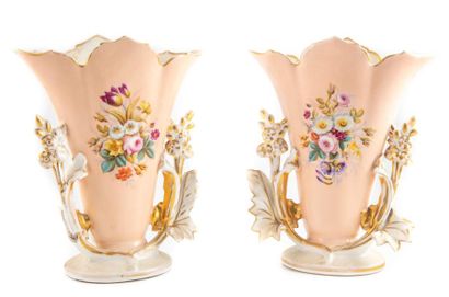 PARIS PARIS
Pair of porcelain wedding vases with polychrome decoration of flowers...